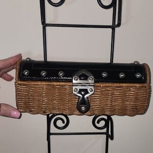 Michael Kors Leather Basket Wicker Silver Studded Clutch Purse Vintage